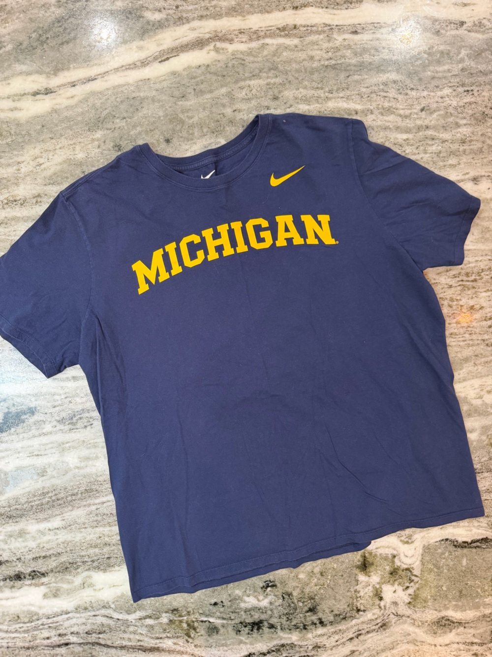 Nike Navy Short Sleeve T-Shirt with Yellow Michigan Logo